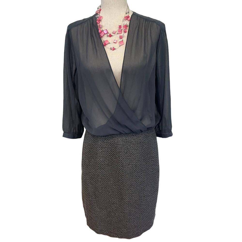 Banana Republic Long Sleeve Gray Sheer Top w/ Tweed Bottom Dress Sz 10